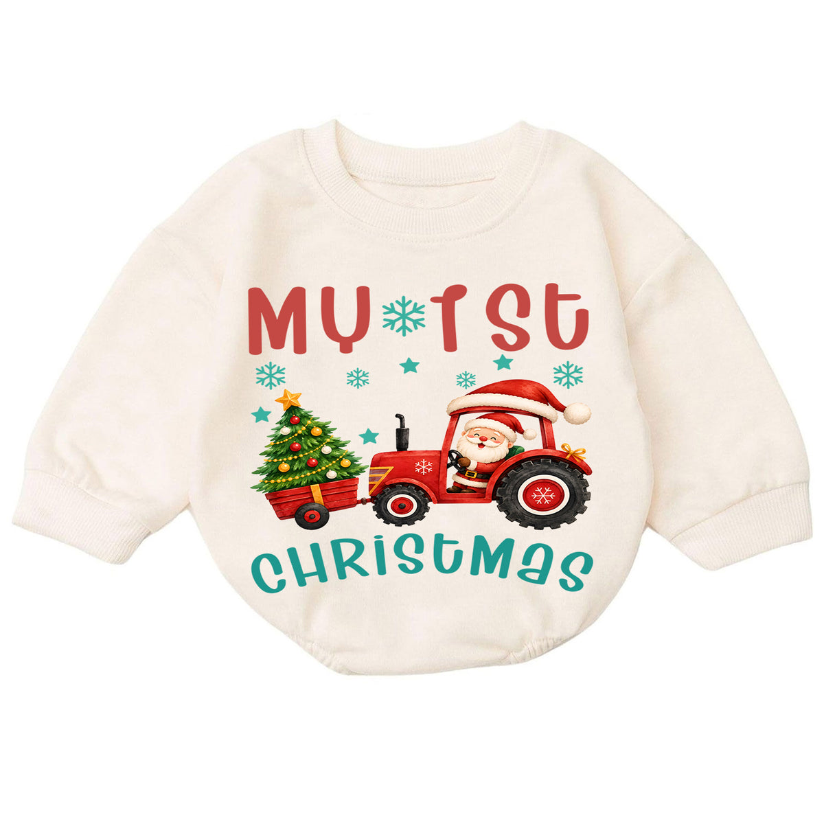My 1st Christmas Tractor Romper, Baby Christmas Tractor Romper, Santa Farm Christmas Outfit, Toddler First Christmas Romper — product view 7