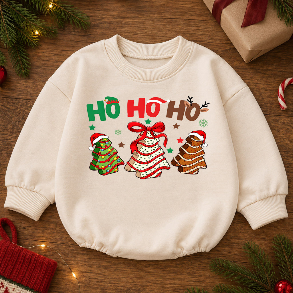 Ho Ho Ho Christmas Romper for Baby, Christmas Cookie Tree Toddler Romper, Cute Holiday Baby Romper, Gingerbread Christmas Outfit — product view 2