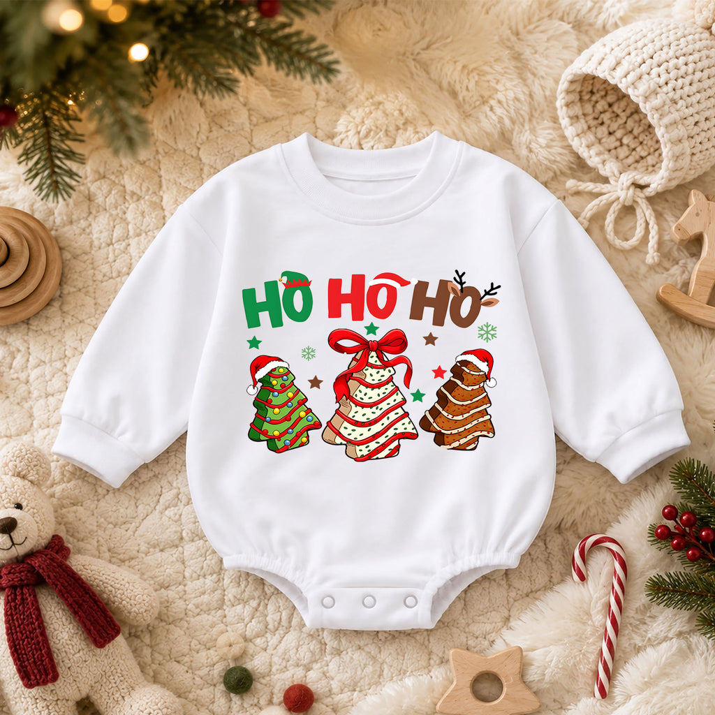 Ho Ho Ho Christmas Romper for Baby, Christmas Cookie Tree Toddler Romper, Cute Holiday Baby Romper, Gingerbread Christmas Outfit — product view 3