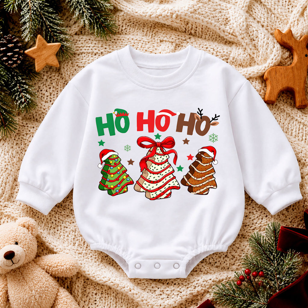 Ho Ho Ho Christmas Romper for Baby, Christmas Cookie Tree Toddler Romper, Cute Holiday Baby Romper, Gingerbread Christmas Outfit — product view 4