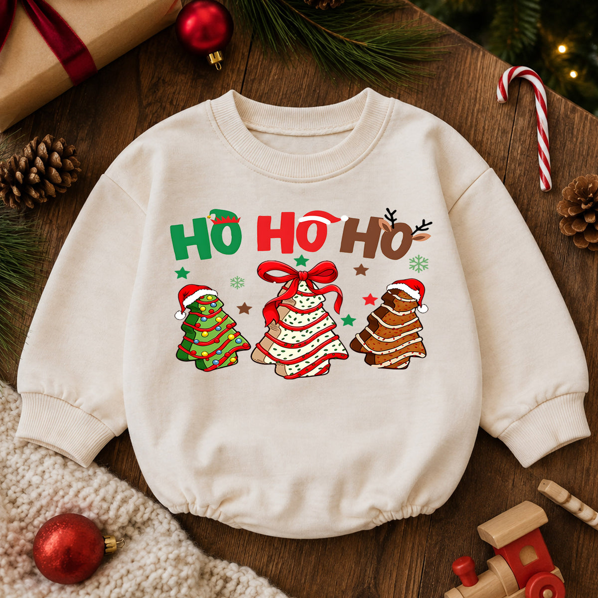 Ho Ho Ho Christmas Romper for Baby, Christmas Cookie Tree Toddler Romper, Cute Holiday Baby Romper, Gingerbread Christmas Outfit — product view 6