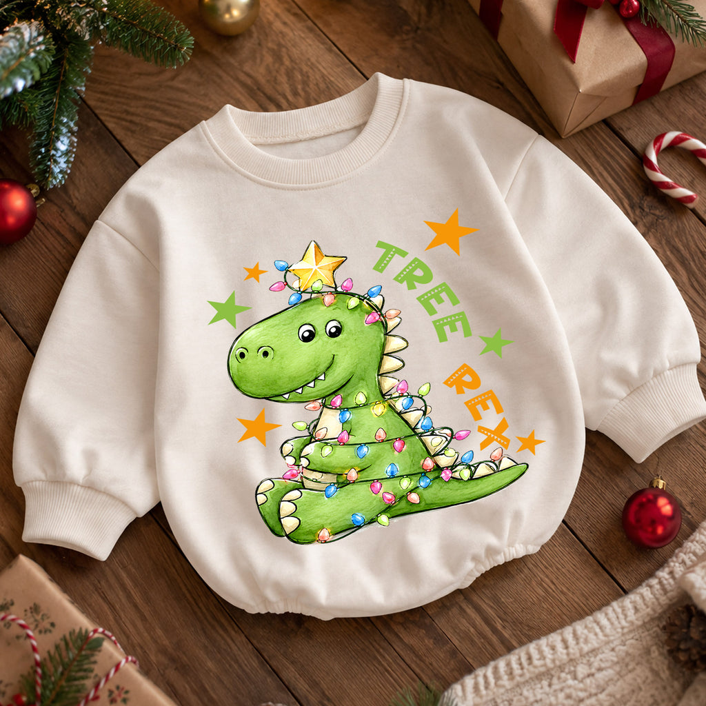 Tree Rex Christmas Romper for Baby, Dinosaur Christmas Toddler Romper, T Rex Holiday Romper, Cute Dino Christmas Outfit — product view 5