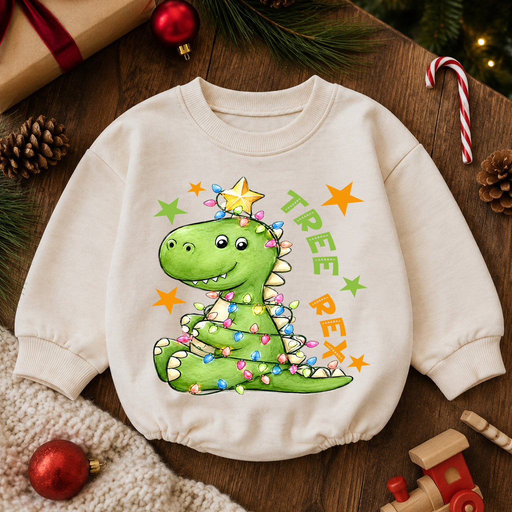 Tree Rex Christmas Romper for Baby, Dinosaur Christmas Toddler Romper, T Rex Holiday Romper, Cute Dino Christmas Outfit — product view 6
