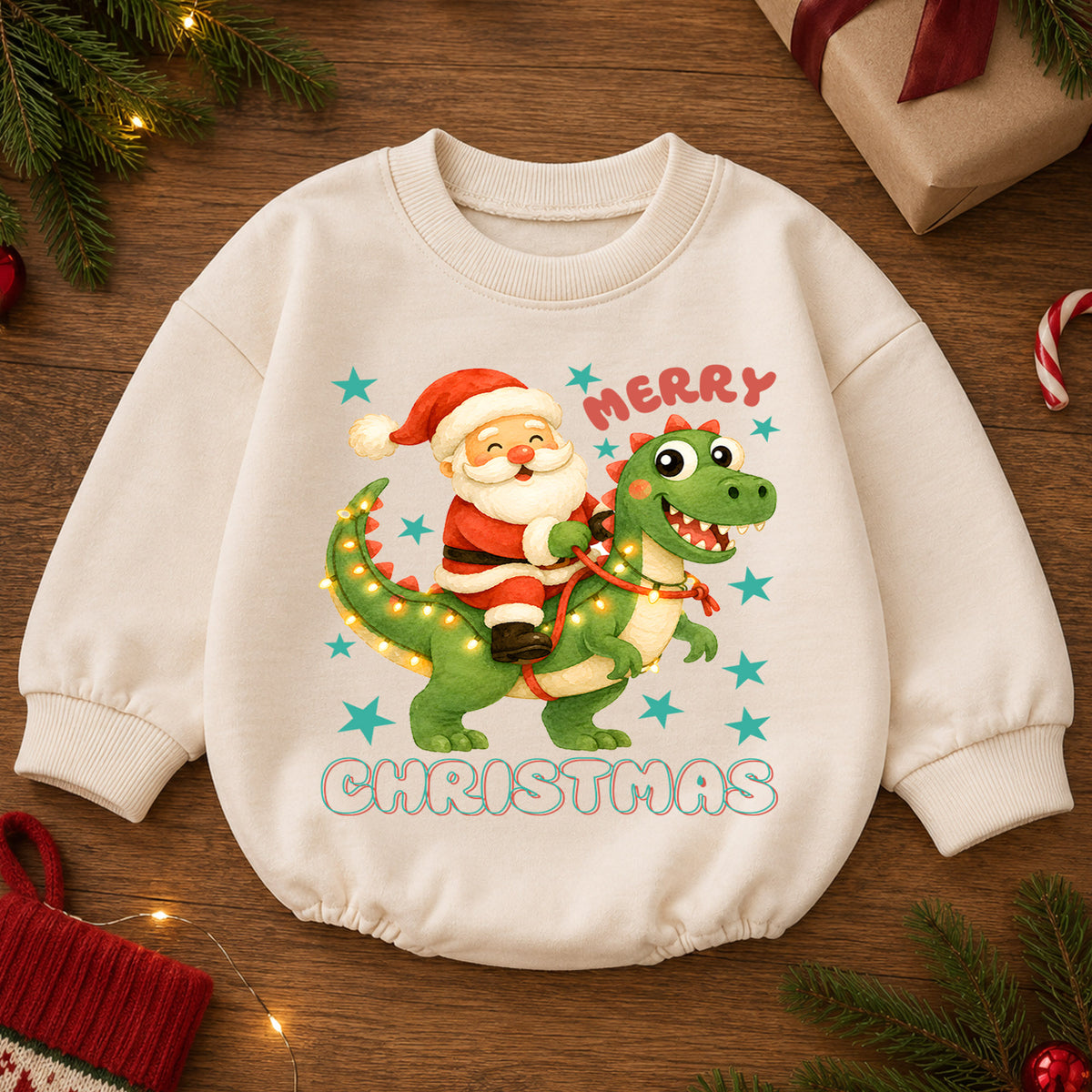 Ho Ho Ho Christmas Baby Romper, Christmas Lights Holiday Toddler Outfit, Watercolor Xmas Romper, 1st Birthday Christmas Gift for Baby — product view 2