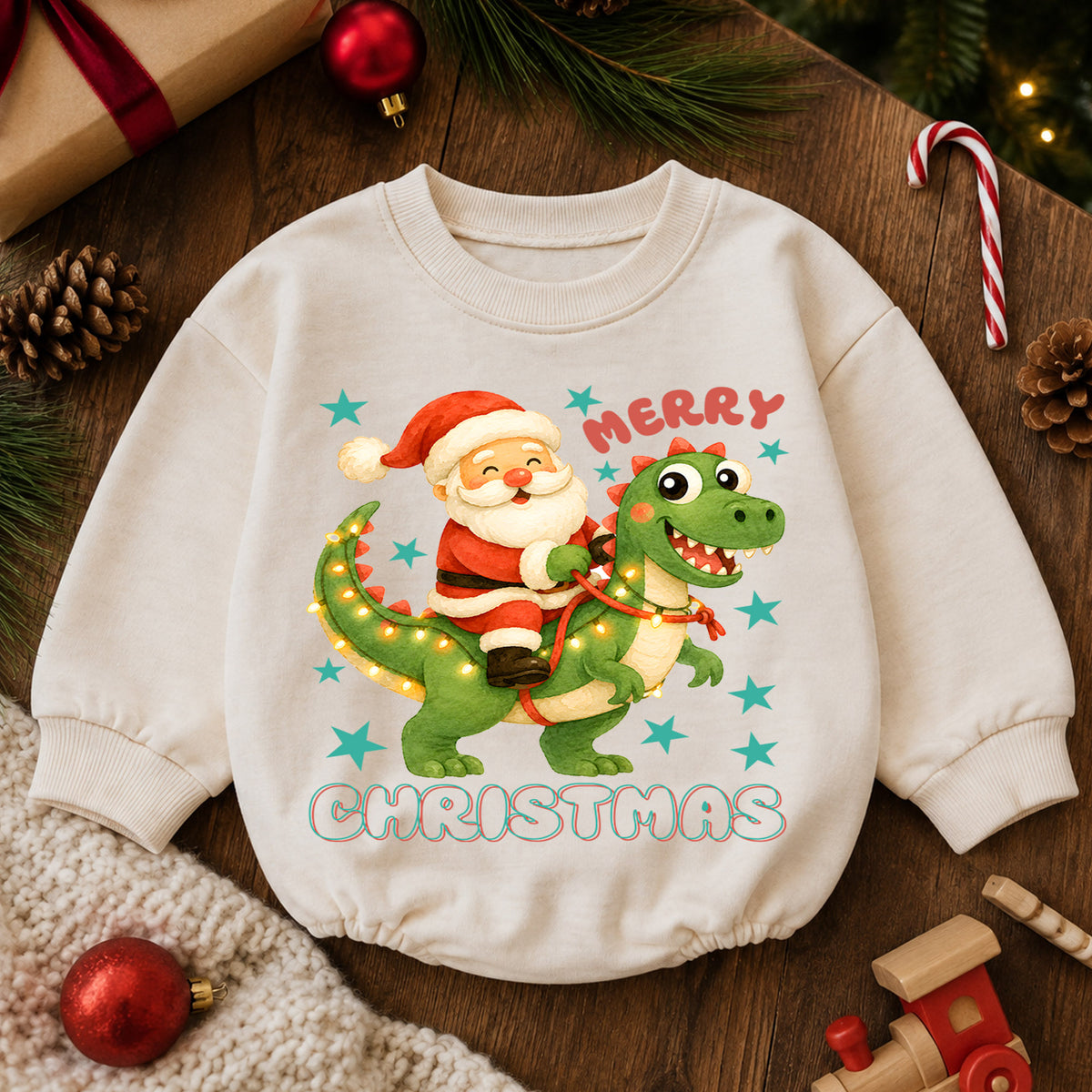 Ho Ho Ho Christmas Baby Romper, Christmas Lights Holiday Toddler Outfit, Watercolor Xmas Romper, 1st Birthday Christmas Gift for Baby — product view 6
