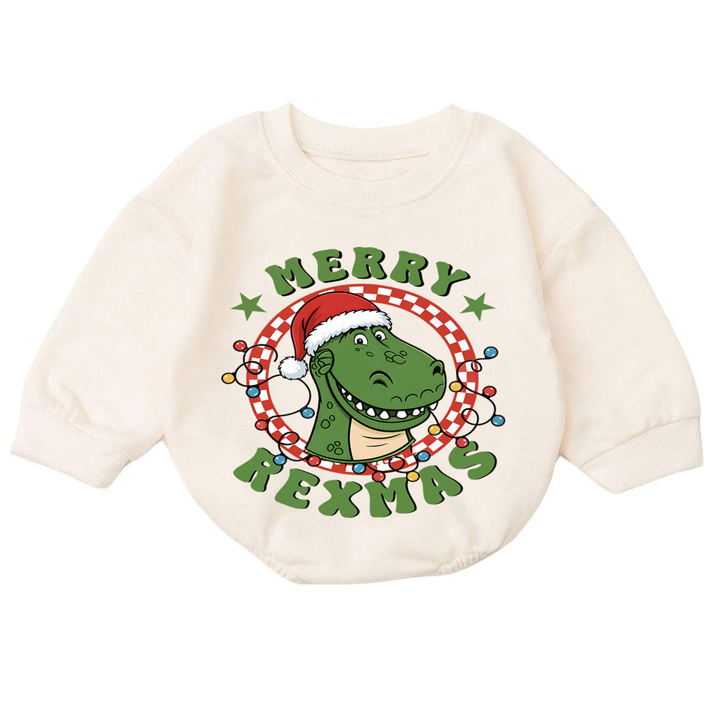 Dinosaur Christmas Baby Romper, Merry Rexmas T Rex Holiday Outfit, Funny Dino Romper, Cute Toddler 1st Christmas Gift Set — product view 7
