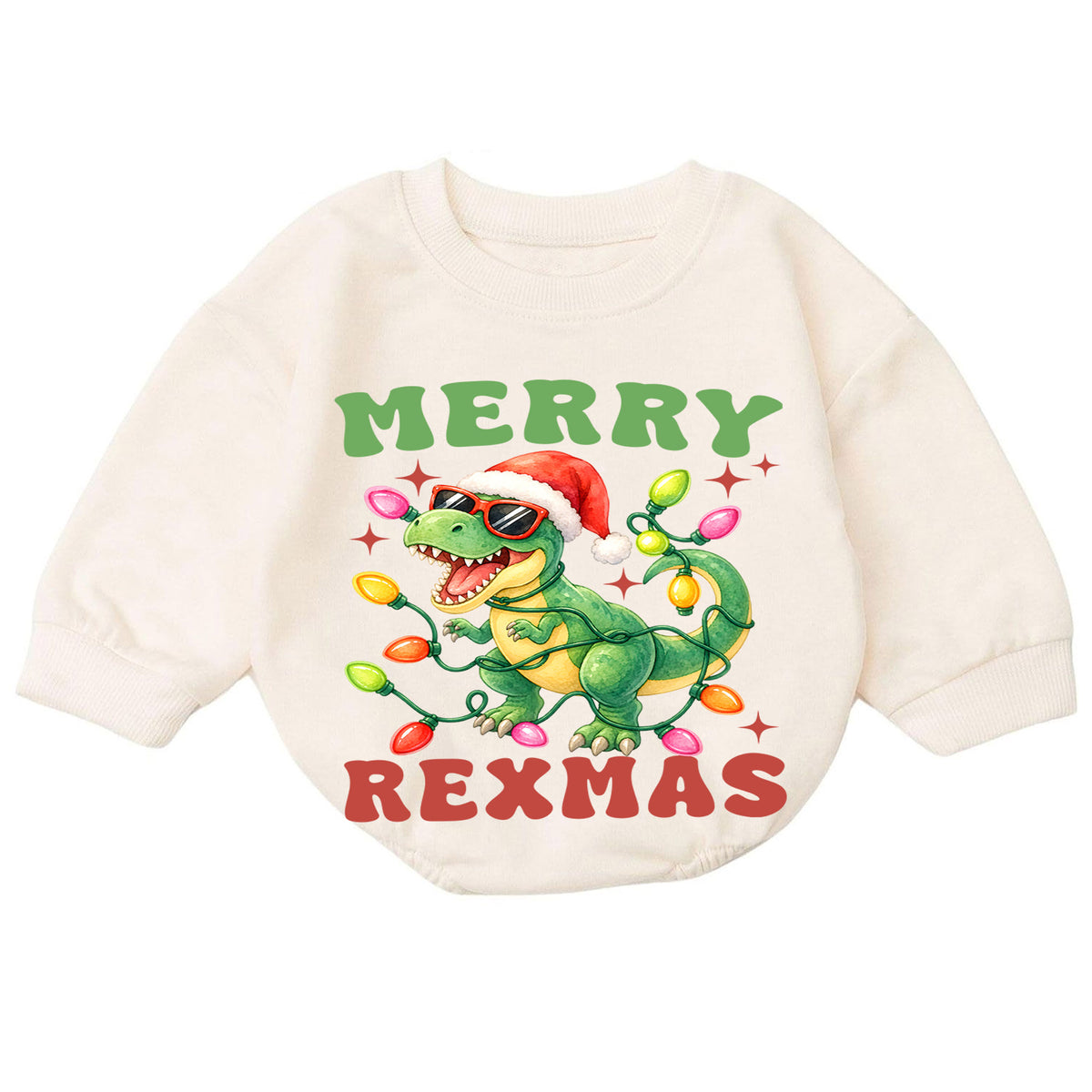 Merry Rexmas Christmas Baby Romper, Funny Dinosaur Santa Holiday Outfit, Toddler Xmas Romper, Cute 1st Christmas Gift for Baby — product view 7