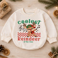 Coolest Reindeer Christmas Romper, Cute Reindeer Toddler Romper, Baby North Pole Christmas Romper, Holiday Baby Outfit — product view 1