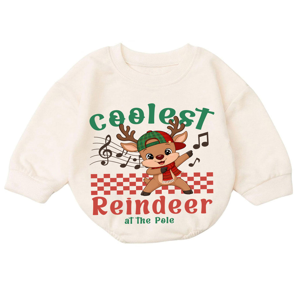 Coolest Reindeer Christmas Romper, Cute Reindeer Toddler Romper, Baby North Pole Christmas Romper, Holiday Baby Outfit — product view 7