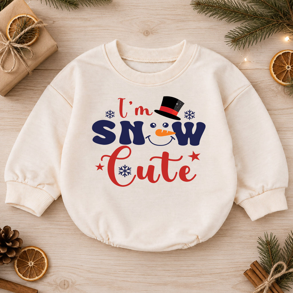 I'm Snow Cute Baby Romper, Funny Snowman Christmas Romper, Winter Holiday Outfit for Baby, Cute Christmas Gift — product view 1