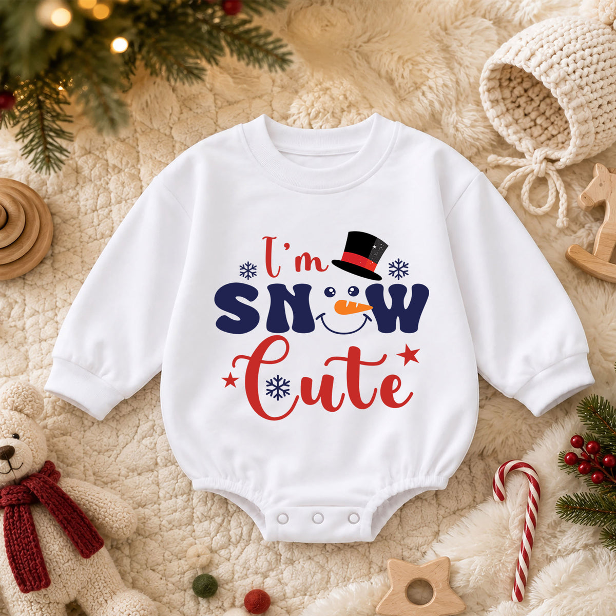 I'm Snow Cute Baby Romper, Funny Snowman Christmas Romper, Winter Holiday Outfit for Baby, Cute Christmas Gift — product view 3
