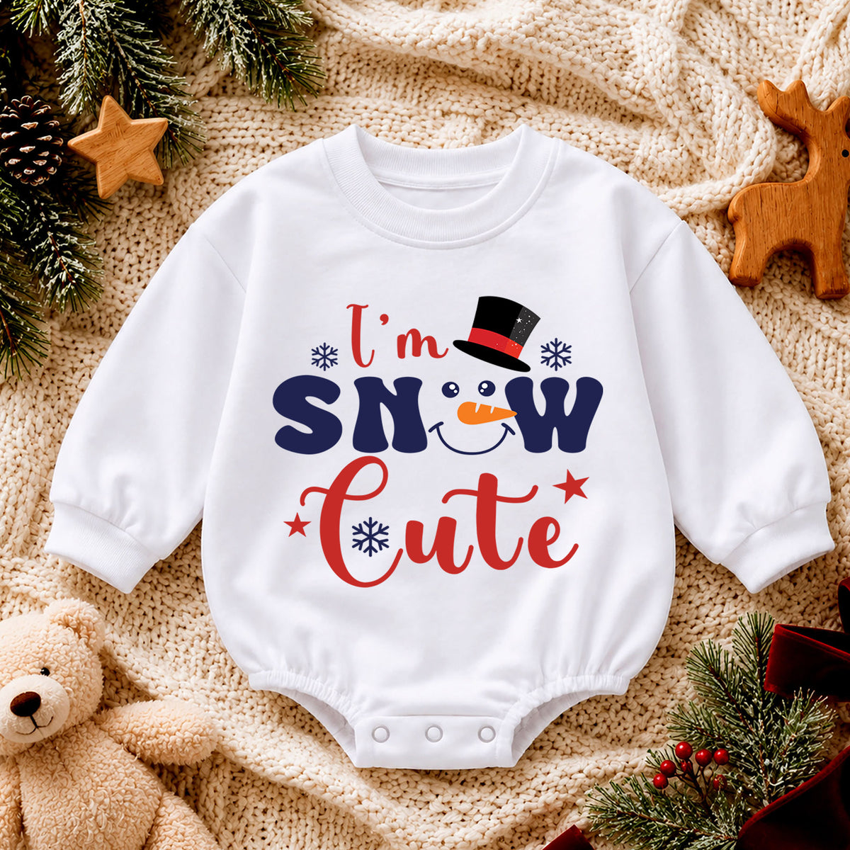 I'm Snow Cute Baby Romper, Funny Snowman Christmas Romper, Winter Holiday Outfit for Baby, Cute Christmas Gift — product view 4