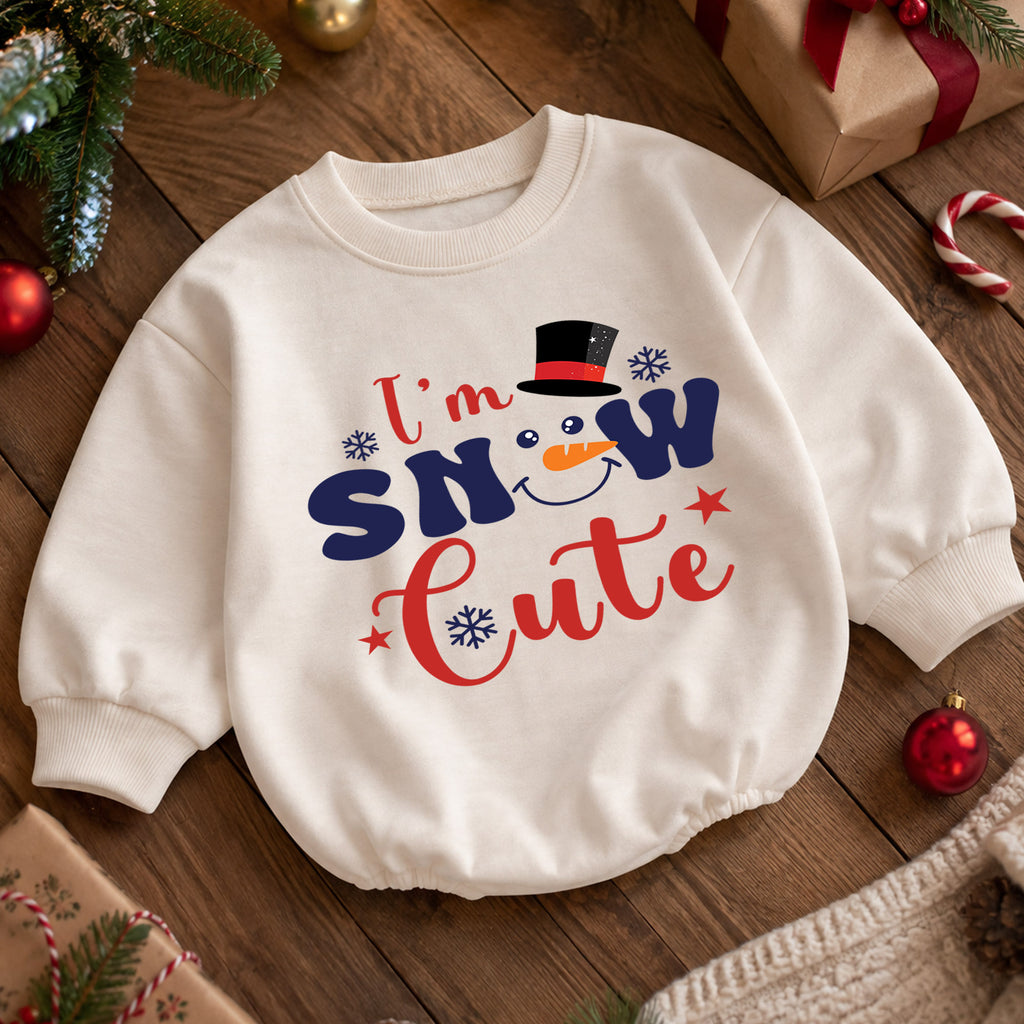 I'm Snow Cute Baby Romper, Funny Snowman Christmas Romper, Winter Holiday Outfit for Baby, Cute Christmas Gift — product view 5