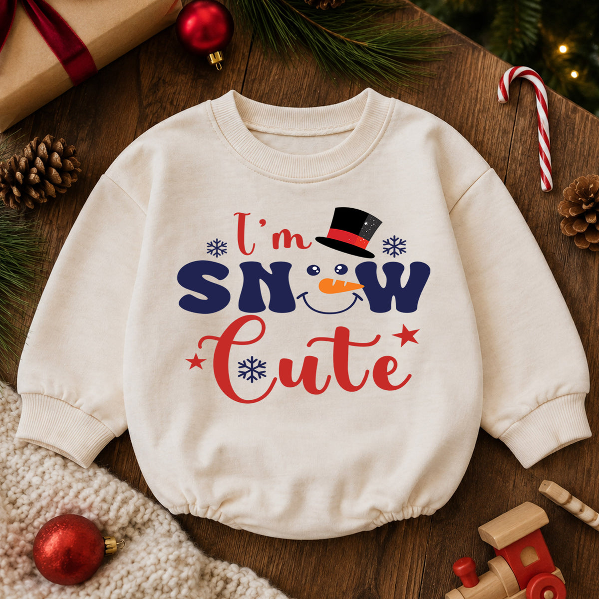 I'm Snow Cute Baby Romper, Funny Snowman Christmas Romper, Winter Holiday Outfit for Baby, Cute Christmas Gift — product view 6