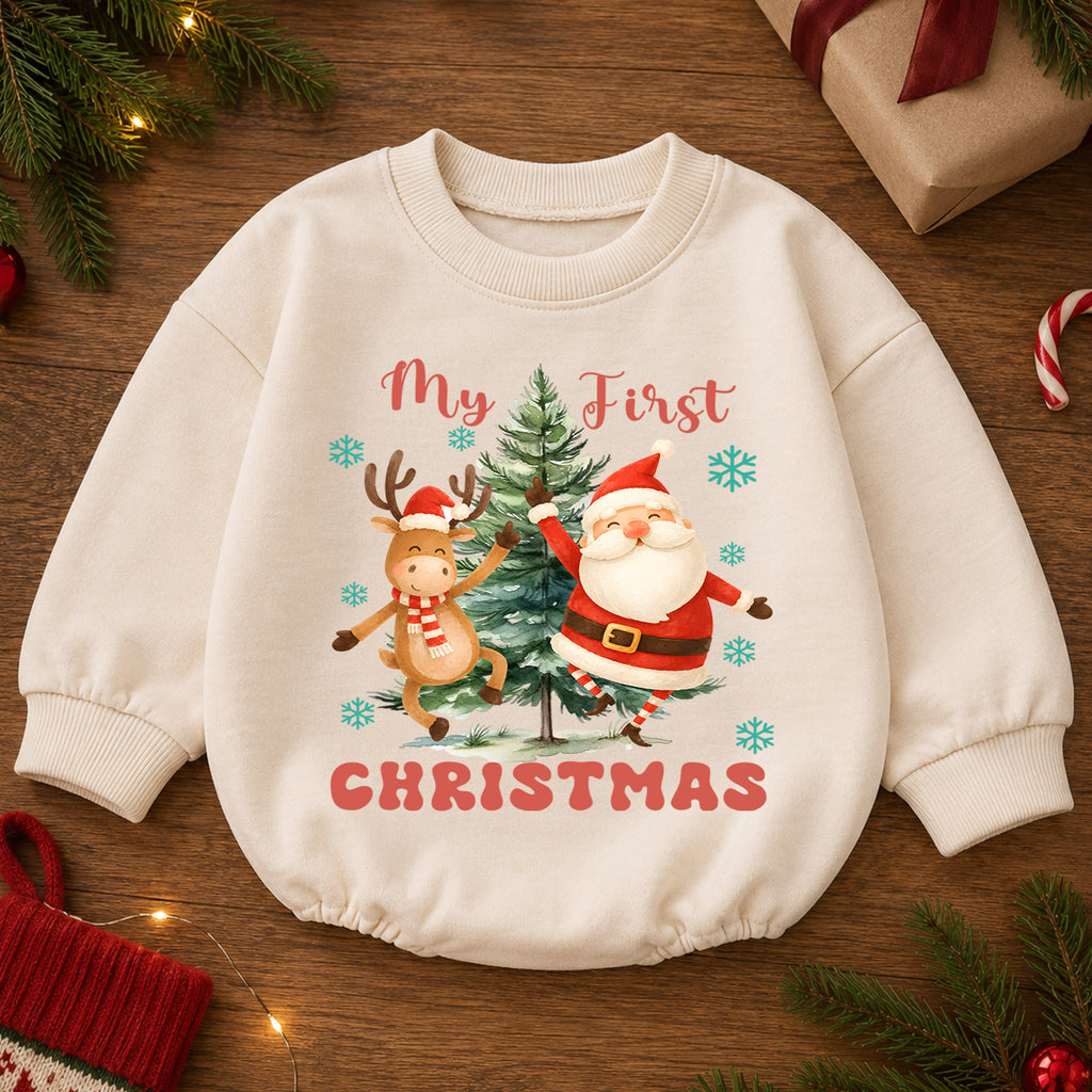 One Rex Christmas Baby Romper, Dinosaur 1st Birthday Holiday Outfit, T Rex Christmas Toddler Romper, Cute Dino Xmas Gift for Baby — product view 2