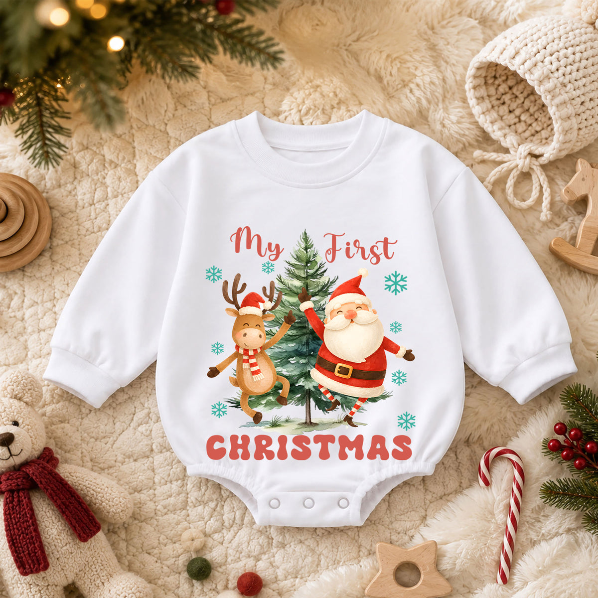 One Rex Christmas Baby Romper, Dinosaur 1st Birthday Holiday Outfit, T Rex Christmas Toddler Romper, Cute Dino Xmas Gift for Baby — product view 3