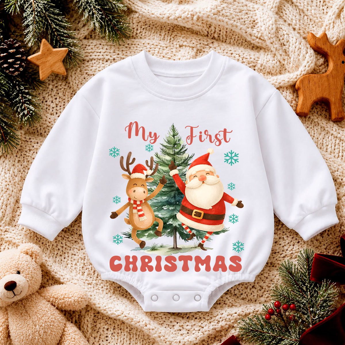 One Rex Christmas Baby Romper, Dinosaur 1st Birthday Holiday Outfit, T Rex Christmas Toddler Romper, Cute Dino Xmas Gift for Baby — product view 4