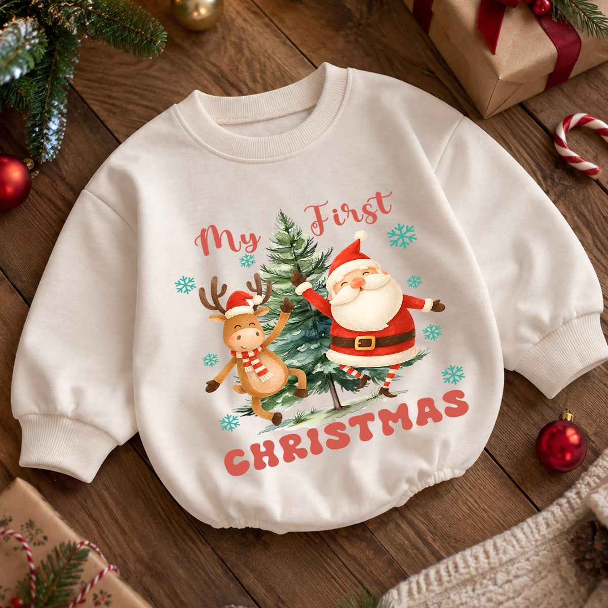 One Rex Christmas Baby Romper, Dinosaur 1st Birthday Holiday Outfit, T Rex Christmas Toddler Romper, Cute Dino Xmas Gift for Baby — product view 5