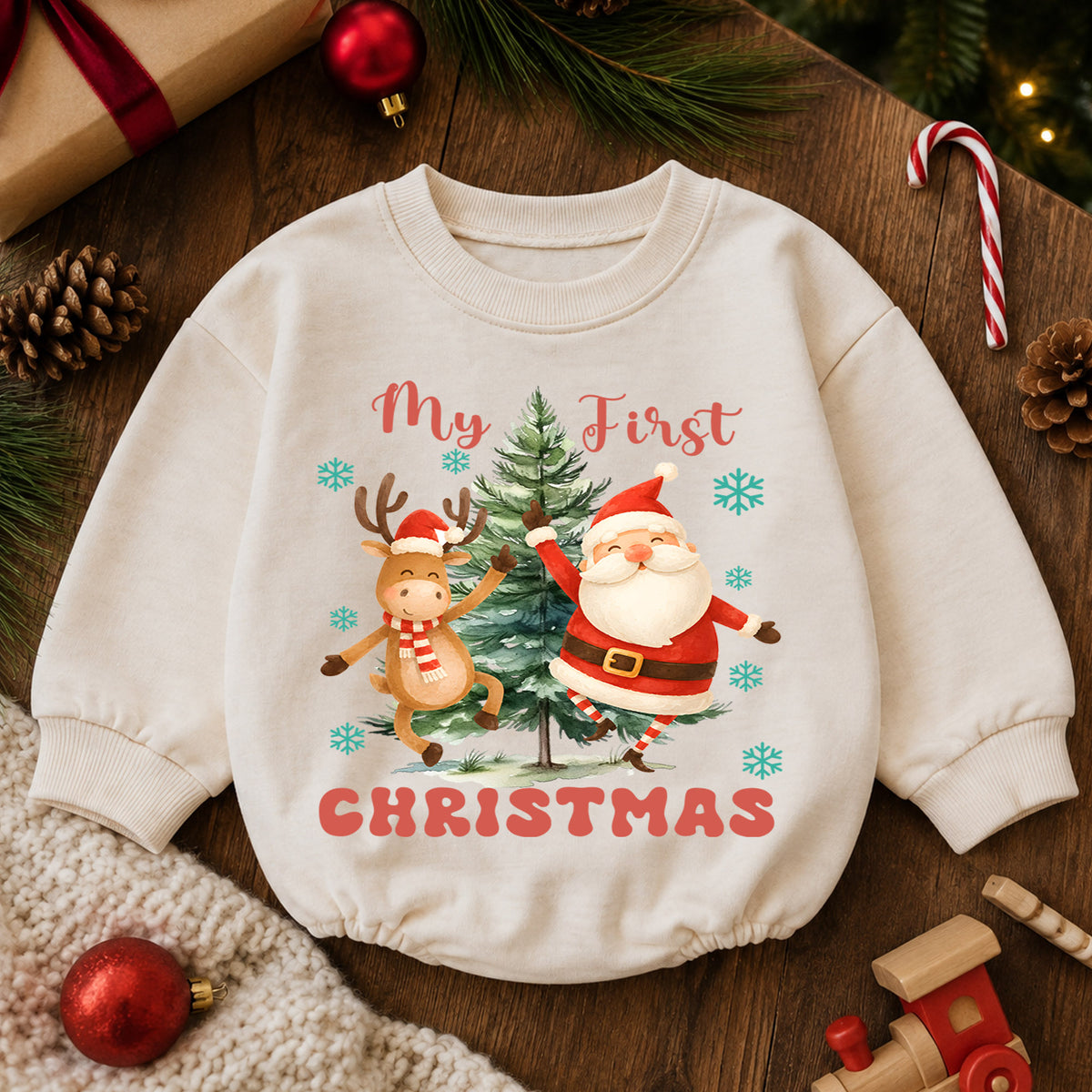 One Rex Christmas Baby Romper, Dinosaur 1st Birthday Holiday Outfit, T Rex Christmas Toddler Romper, Cute Dino Xmas Gift for Baby — product view 6