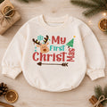 My 1st Christmas Reindeer Baby Romper, Watercolor Deer First Christmas & 1st Birthday Outfit, Baby Xmas Keepsake, Toddler Holiday Gift — product view 1