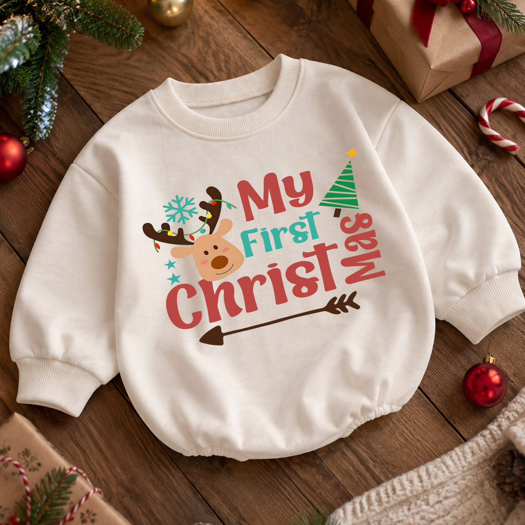 My 1st Christmas Reindeer Baby Romper, Watercolor Deer First Christmas & 1st Birthday Outfit, Baby Xmas Keepsake, Toddler Holiday Gift — product view 5