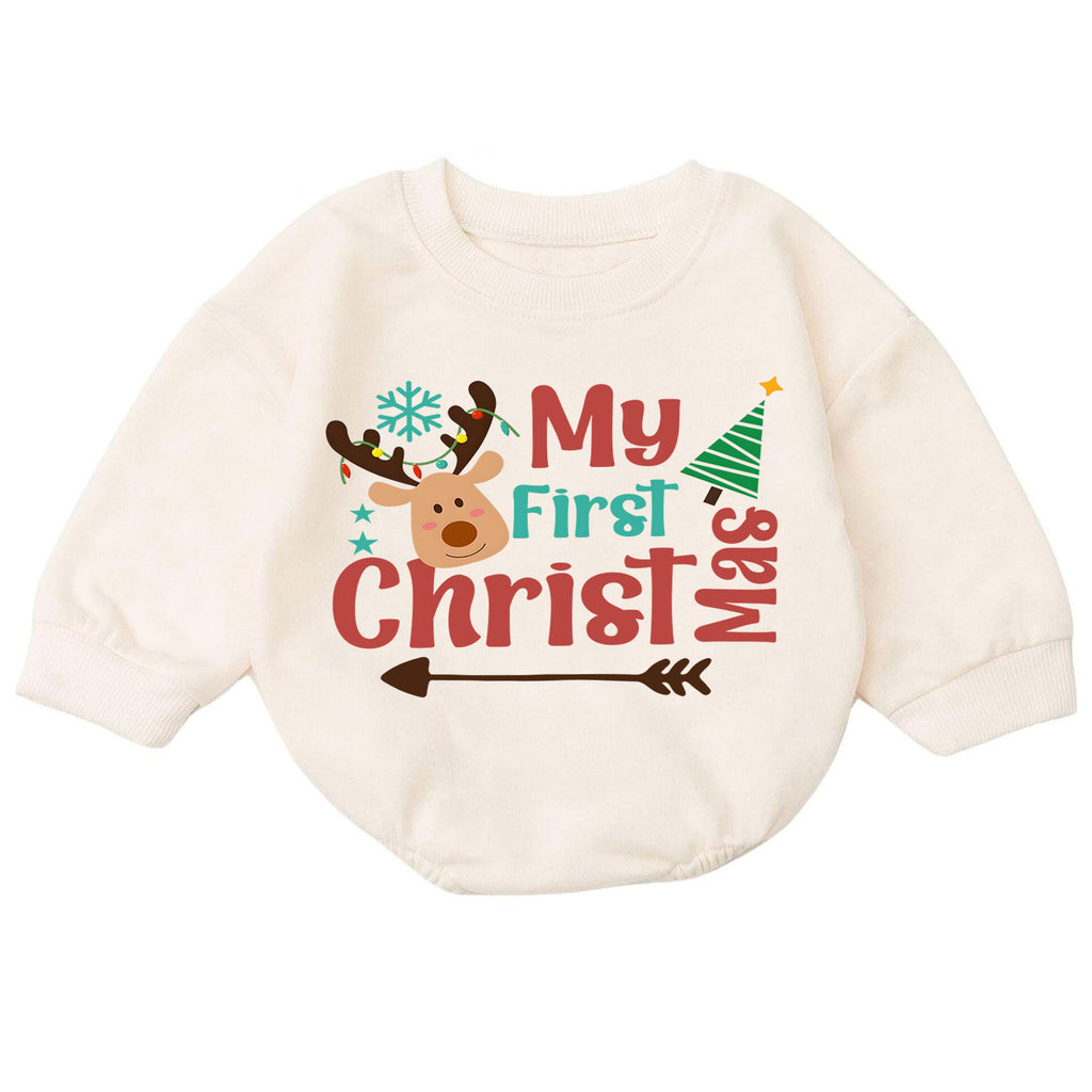 My 1st Christmas Reindeer Baby Romper, Watercolor Deer First Christmas & 1st Birthday Outfit, Baby Xmas Keepsake, Toddler Holiday Gift — product view 7