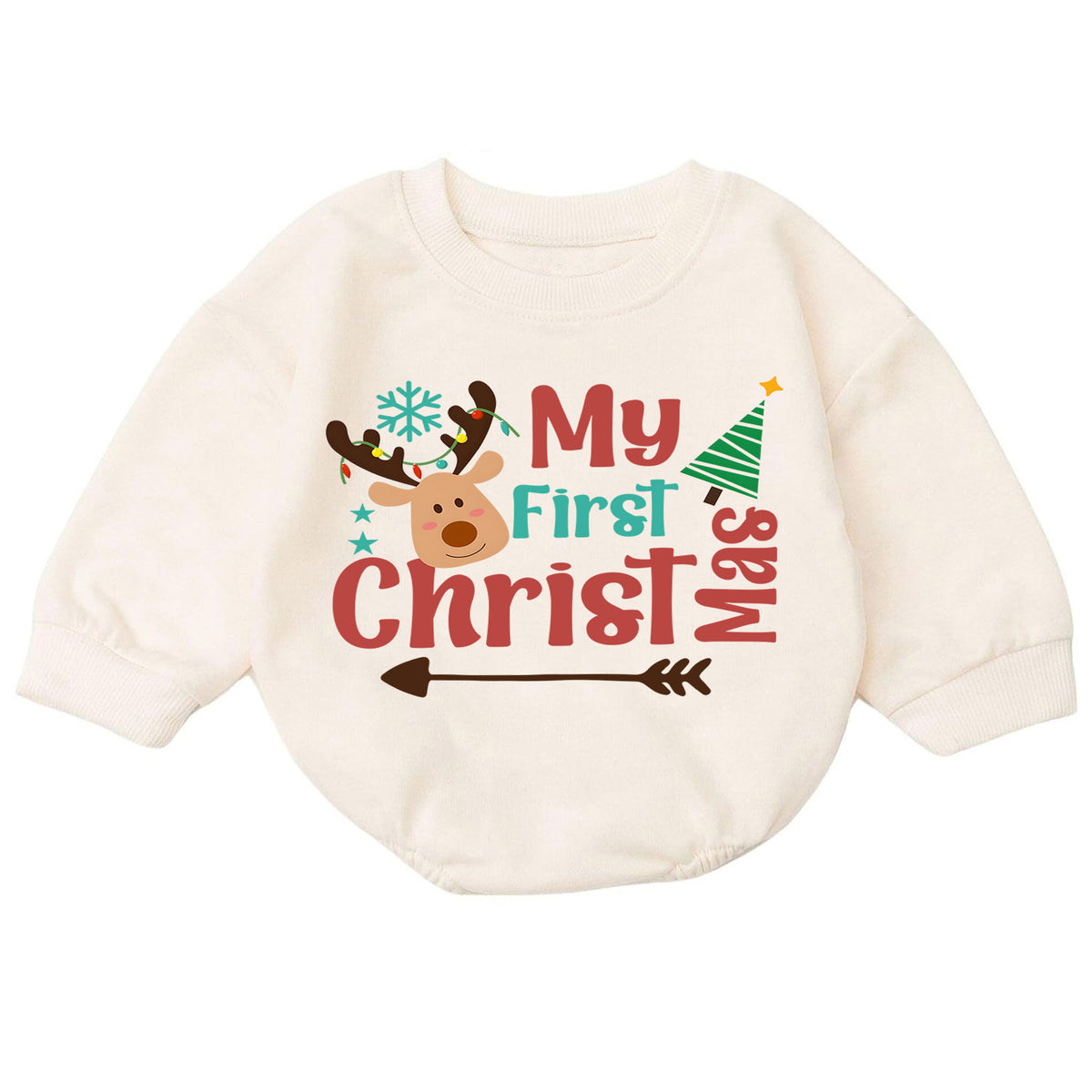 My 1st Christmas Reindeer Baby Romper, Watercolor Deer First Christmas & 1st Birthday Outfit, Baby Xmas Keepsake, Toddler Holiday Gift — product view 7
