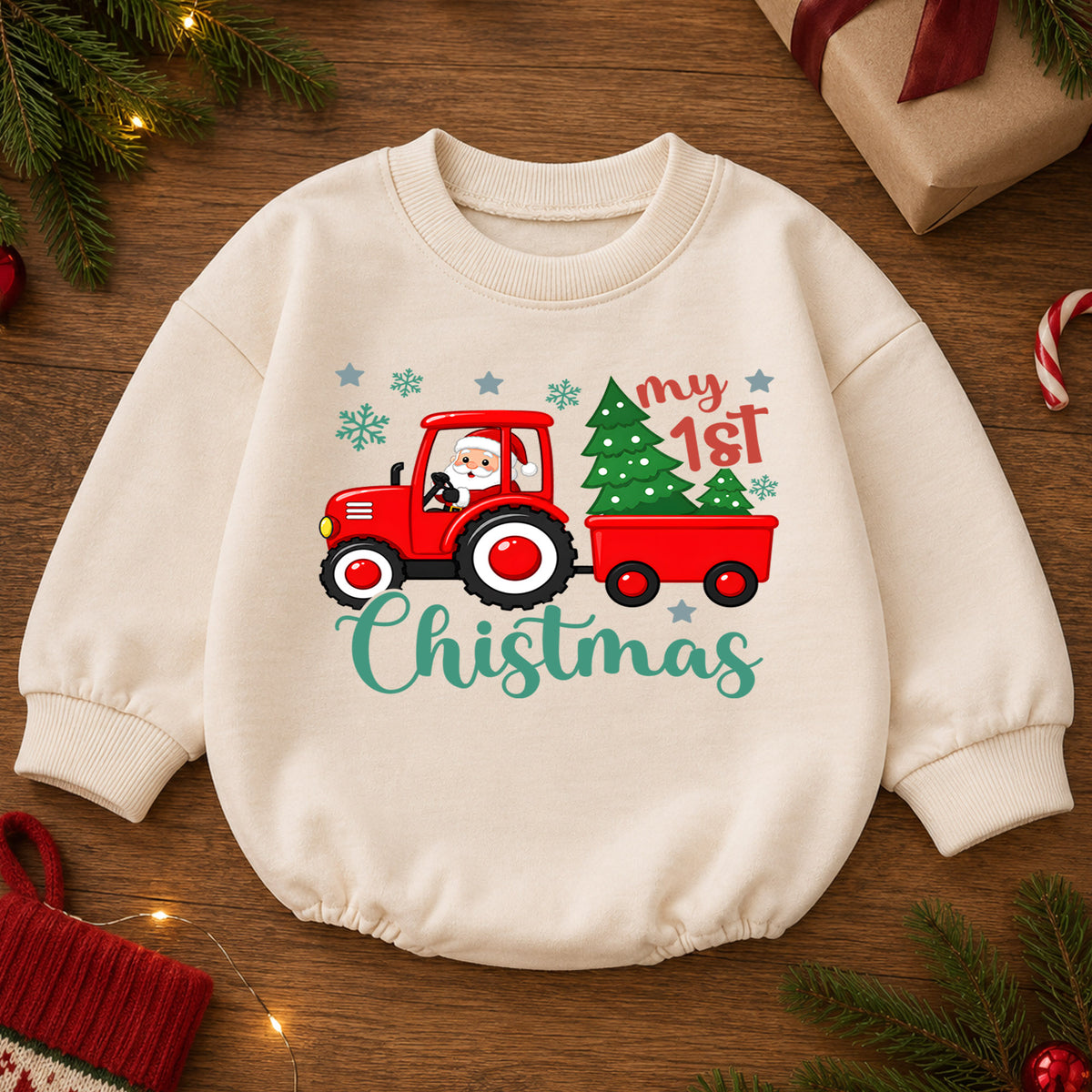 Santa’s Cutest Elf Baby Romper, Cute Christmas Elf Toddler 1st Birthday Holiday Outfit, North Pole Xmas Romper, Christmas Gift for Baby — product view 2
