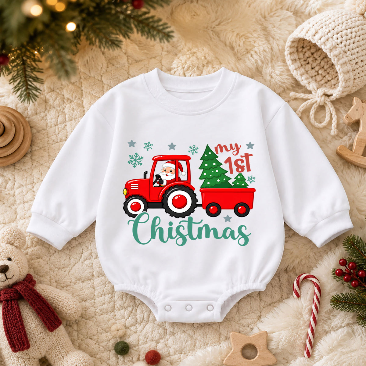 Santa’s Cutest Elf Baby Romper, Cute Christmas Elf Toddler 1st Birthday Holiday Outfit, North Pole Xmas Romper, Christmas Gift for Baby — product view 3