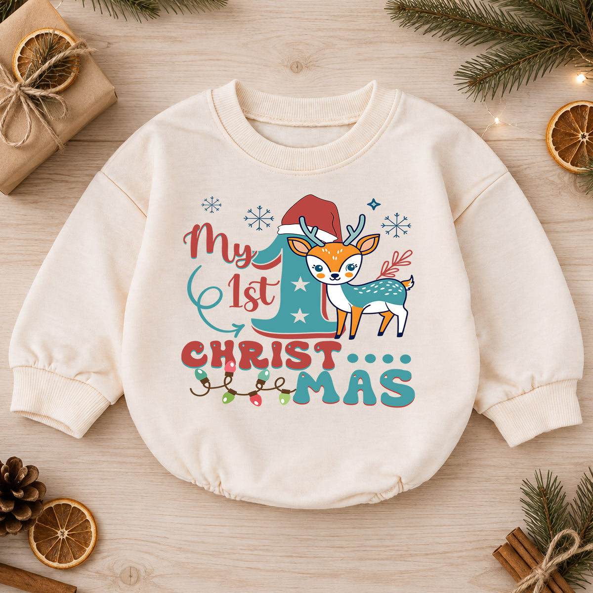Christmas Dogs Baby Romper, Watercolor Puppy Christmas Tree Romper, Dog Lover 1st Birthday Holiday Outfit, Cute Xmas Gift for Baby — product view 1