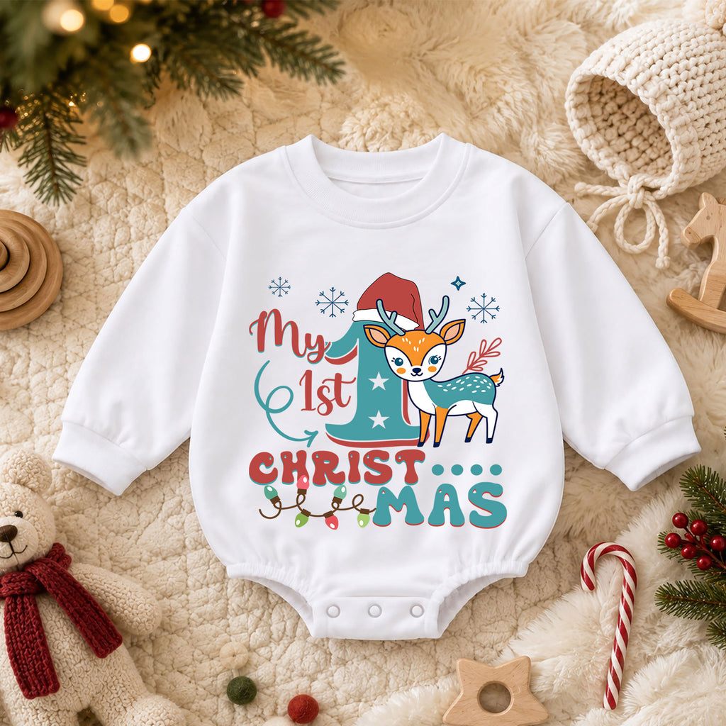 Christmas Dogs Baby Romper, Watercolor Puppy Christmas Tree Romper, Dog Lover 1st Birthday Holiday Outfit, Cute Xmas Gift for Baby — product view 3