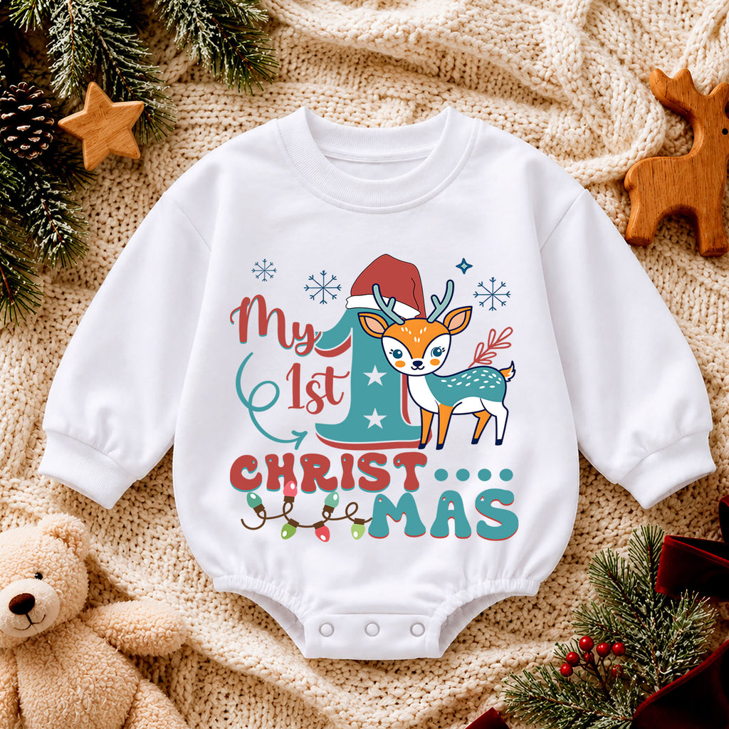 Christmas Dogs Baby Romper, Watercolor Puppy Christmas Tree Romper, Dog Lover 1st Birthday Holiday Outfit, Cute Xmas Gift for Baby — product view 4