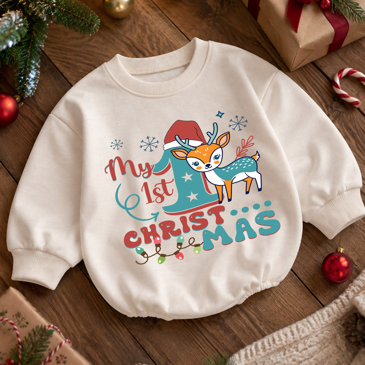 Christmas Dogs Baby Romper, Watercolor Puppy Christmas Tree Romper, Dog Lover 1st Birthday Holiday Outfit, Cute Xmas Gift for Baby — product view 5