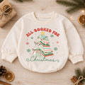 All Booked for Christmas Romper, Book Lover Holiday Romper, Christmas Book Tree Outfit, Reader Gift for Baby — product view 1