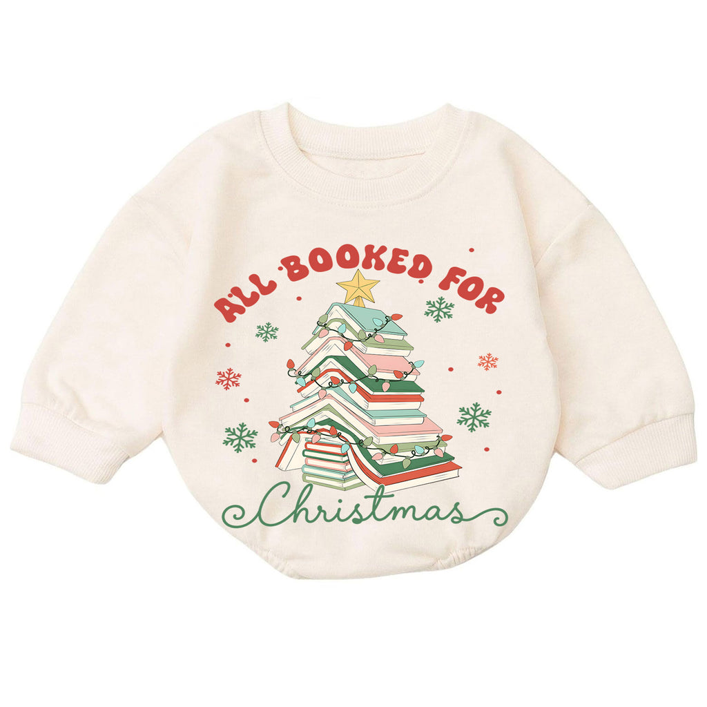 All Booked for Christmas Romper, Book Lover Holiday Romper, Christmas Book Tree Outfit, Reader Gift for Baby — product view 7