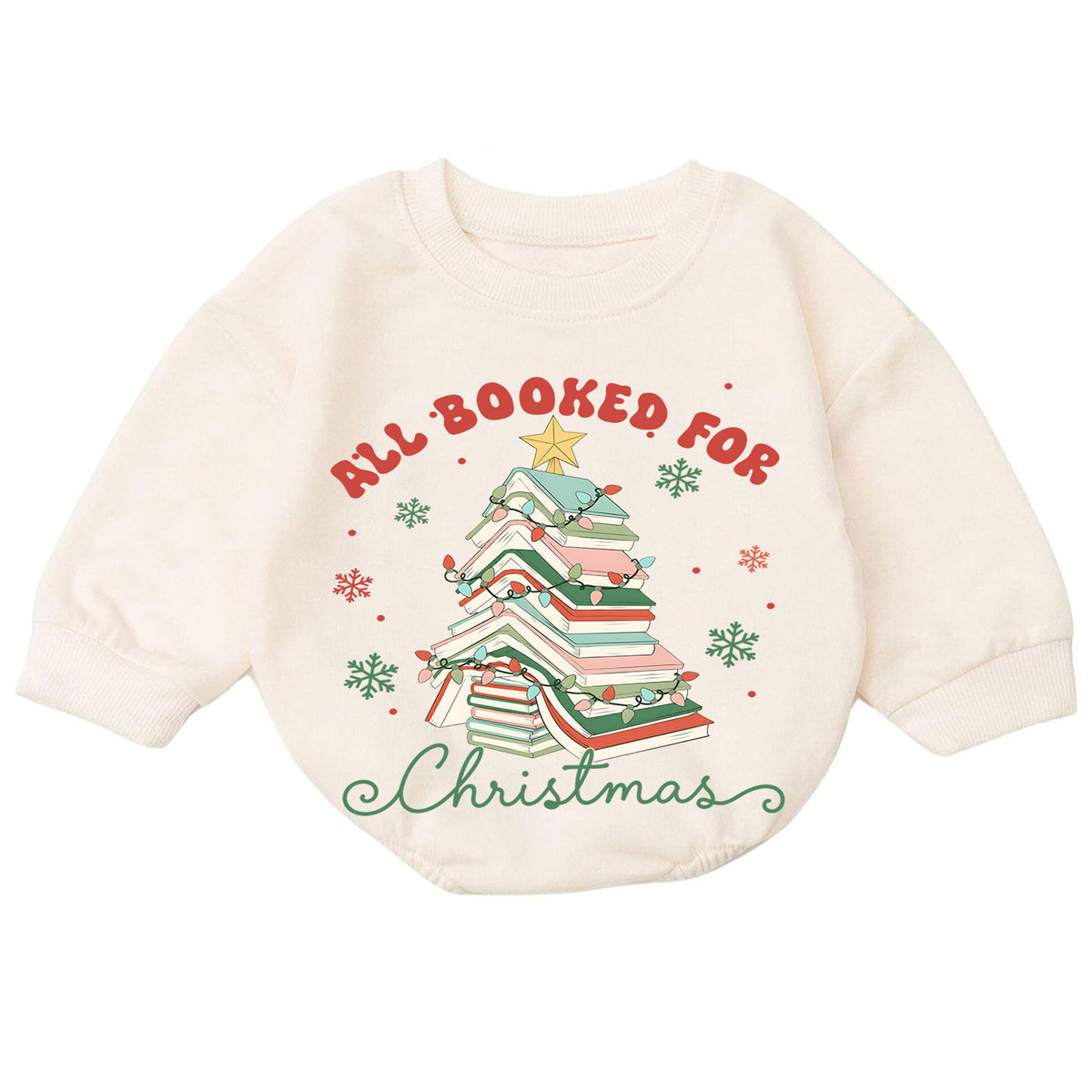 All Booked for Christmas Romper, Book Lover Holiday Romper, Christmas Book Tree Outfit, Reader Gift for Baby — product view 7