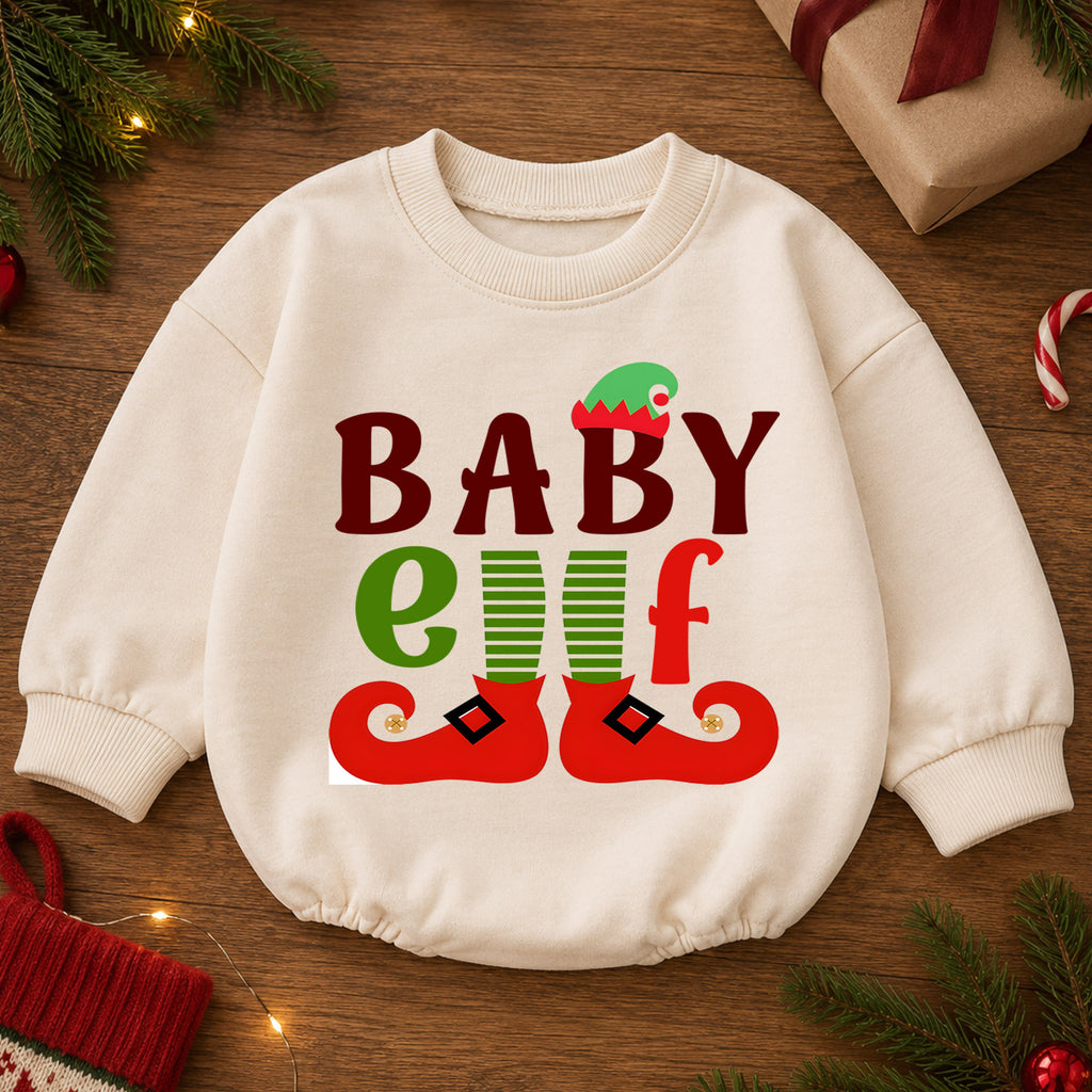 Baby Elf Christmas Romper, Cute Elf Baby Holiday Outfit, Santa Helper Toddler Xmas Romper, Baby 1st Christmas & 1st Birthday Gift — product view 2