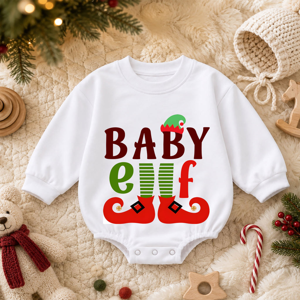 Baby Elf Christmas Romper, Cute Elf Baby Holiday Outfit, Santa Helper Toddler Xmas Romper, Baby 1st Christmas & 1st Birthday Gift — product view 3