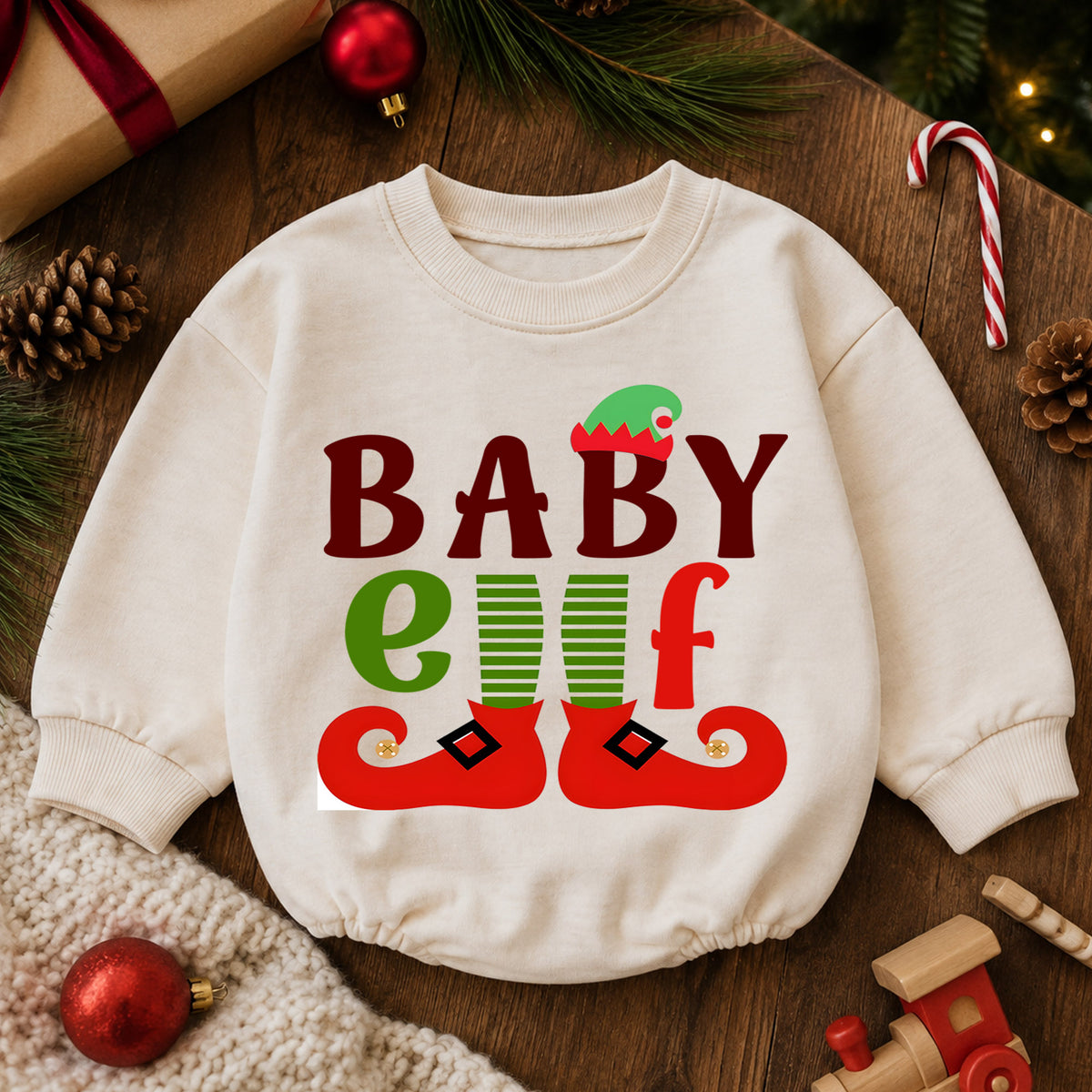 Baby Elf Christmas Romper, Cute Elf Baby Holiday Outfit, Santa Helper Toddler Xmas Romper, Baby 1st Christmas & 1st Birthday Gift — product view 6