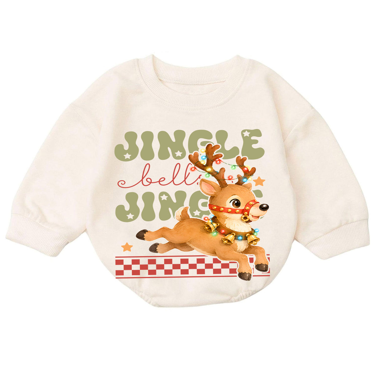 Jingle Bells Reindeer Baby Romper, Cute Christmas Reindeer 1st Birthday Holiday Outfit, Toddler Xmas Romper, Festive Christmas Gift — product view 7