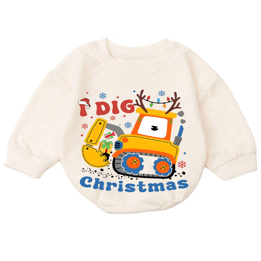 Construction Christmas Baby Romper, I Dig Christmas Excavator Outfit, Cute Toddler Holiday Romper, Baby 1st Christmas Gift — product view 7