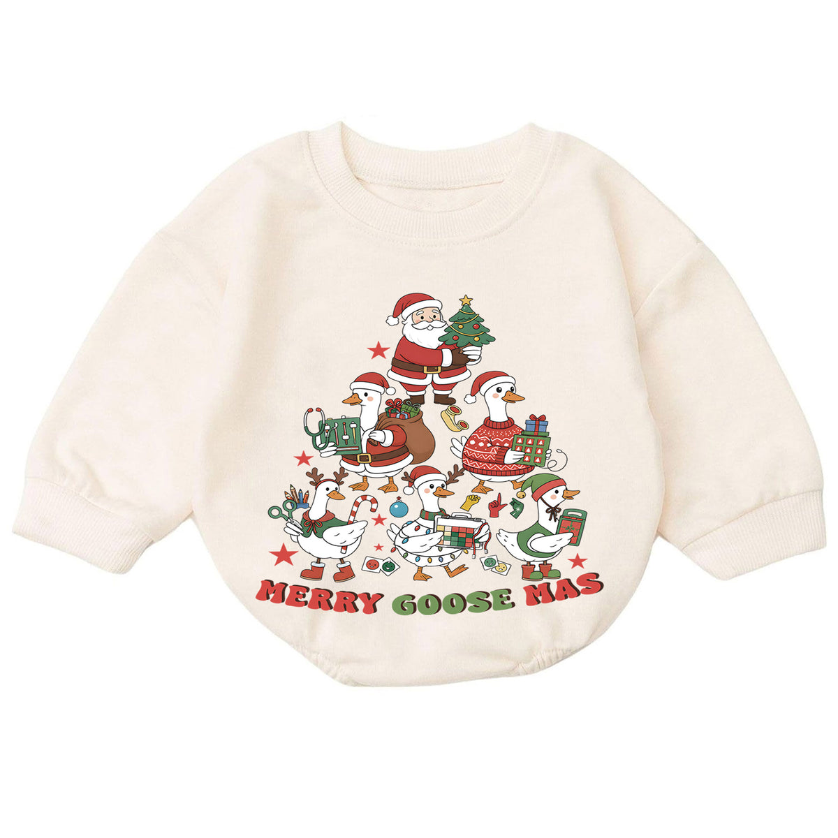 Christmas Goose Baby Romper, Merry Goosemas Holiday Outfit, Funny Festive Goose Romper, Cute Toddler 1st Christmas Gift — product view 7