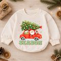 Tis the Season Baby Romper, Santa Christmas Car 1st Birthday Holiday Outfit, Christmas Tree Toddler Xmas Romper, Cute Holiday Gift — product view 1
