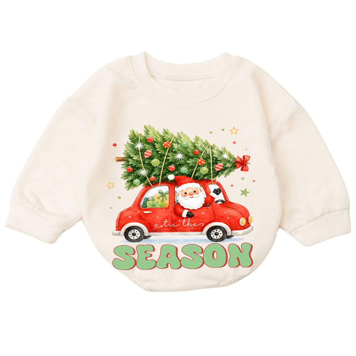 Tis the Season Baby Romper, Santa Christmas Car 1st Birthday Holiday Outfit, Christmas Tree Toddler Xmas Romper, Cute Holiday Gift — product view 7