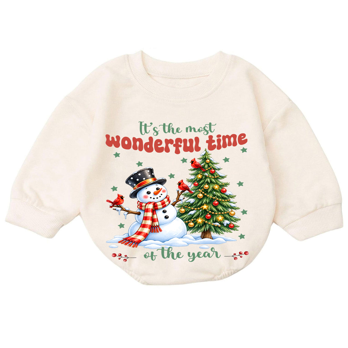 Most Wonderful Time Christmas Baby Romper, Snowman 1st Birthday Holiday Outfit, Christmas Tree Toddler Romper, Cute Winter Xmas Gift — product view 7