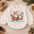 Santa Is Coming to Town Baby Romper, Santa Sleigh Reindeer 1st Birthday Christmas Outfit, Toddler Holiday Romper, Xmas Gift for Baby — product view 1
