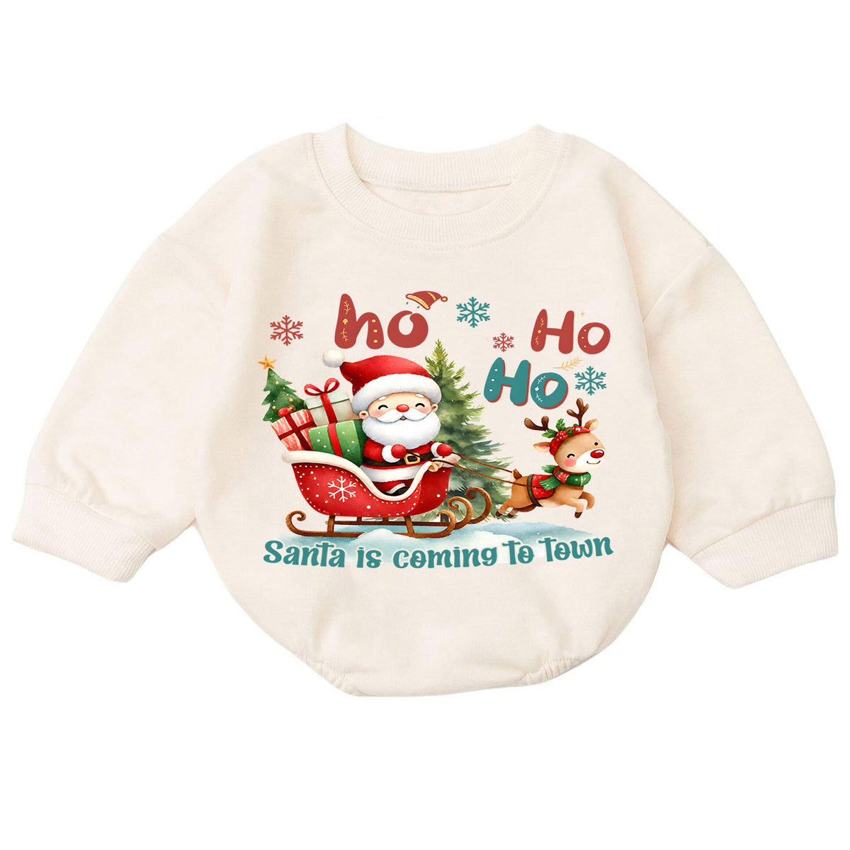 Santa Is Coming to Town Baby Romper, Santa Sleigh Reindeer 1st Birthday Christmas Outfit, Toddler Holiday Romper, Xmas Gift for Baby — product view 7