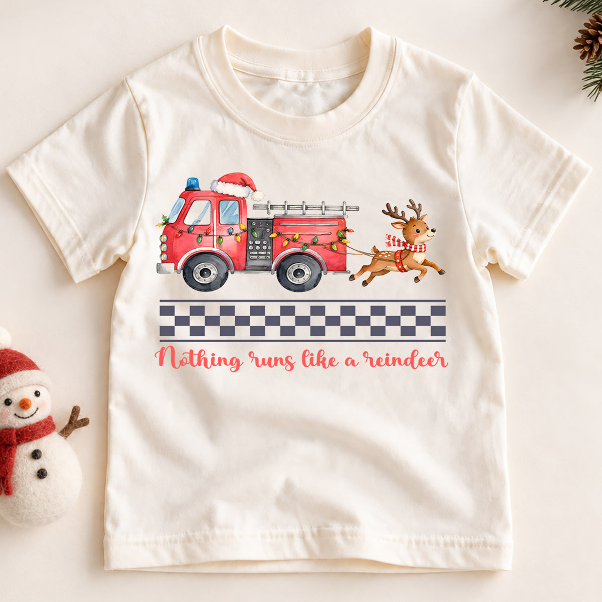 Christmas Fire Truck Kids Shirt, Nothing Runs Like a Reindeer Tee, Firefighter Christmas T Shirt, Holiday Gift for Boys — product view 2