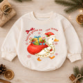 Festive Goose on the Loose Baby Romper, Christmas Goose Toddler 1st Birthday Holiday Outfit, Silly Goose Xmas Romper, Cute Baby Gift — product view 1