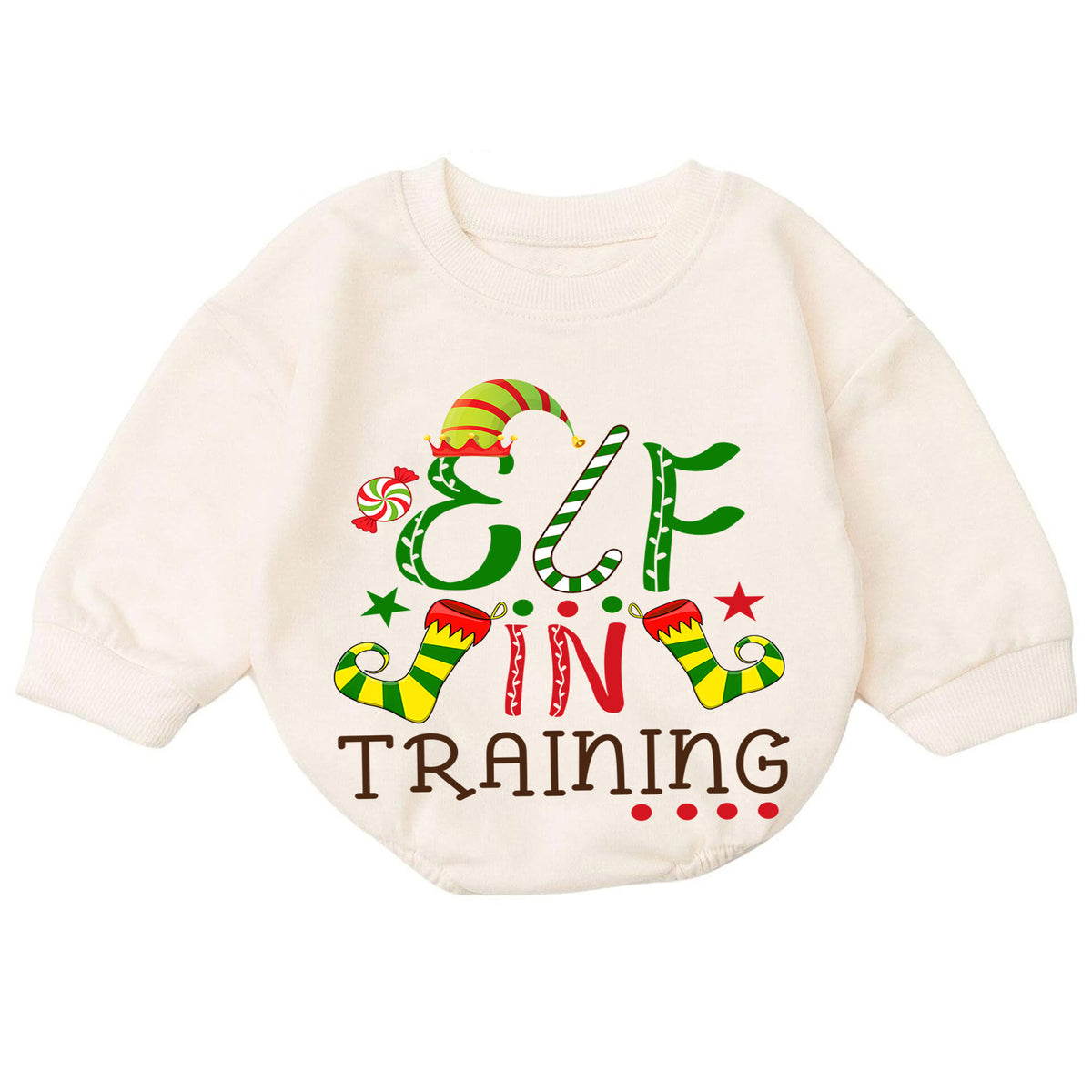 Elf in Training Baby Romper, Christmas Elf Toddler 1st Birthday Holiday Outfit, Santa Helper Xmas Romper, Cute Christmas Gift for Baby — product view 7